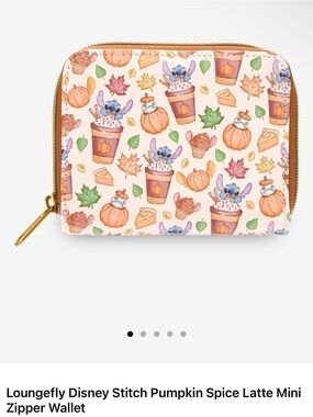 Loungefly Stitch Pumpkin Latte Pattern Mini Zipper Wallet